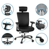 Verstellbare Funktionen des schwarzen Leder-Profi-Bürostuhls NOVA von hjh OFFICE