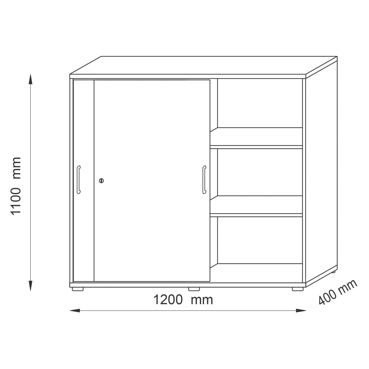 Technische Zeichnung des Schiebetürenschranks BETA S 1753S mit 1200 × 1100 mm von hjh OFFICE PRO