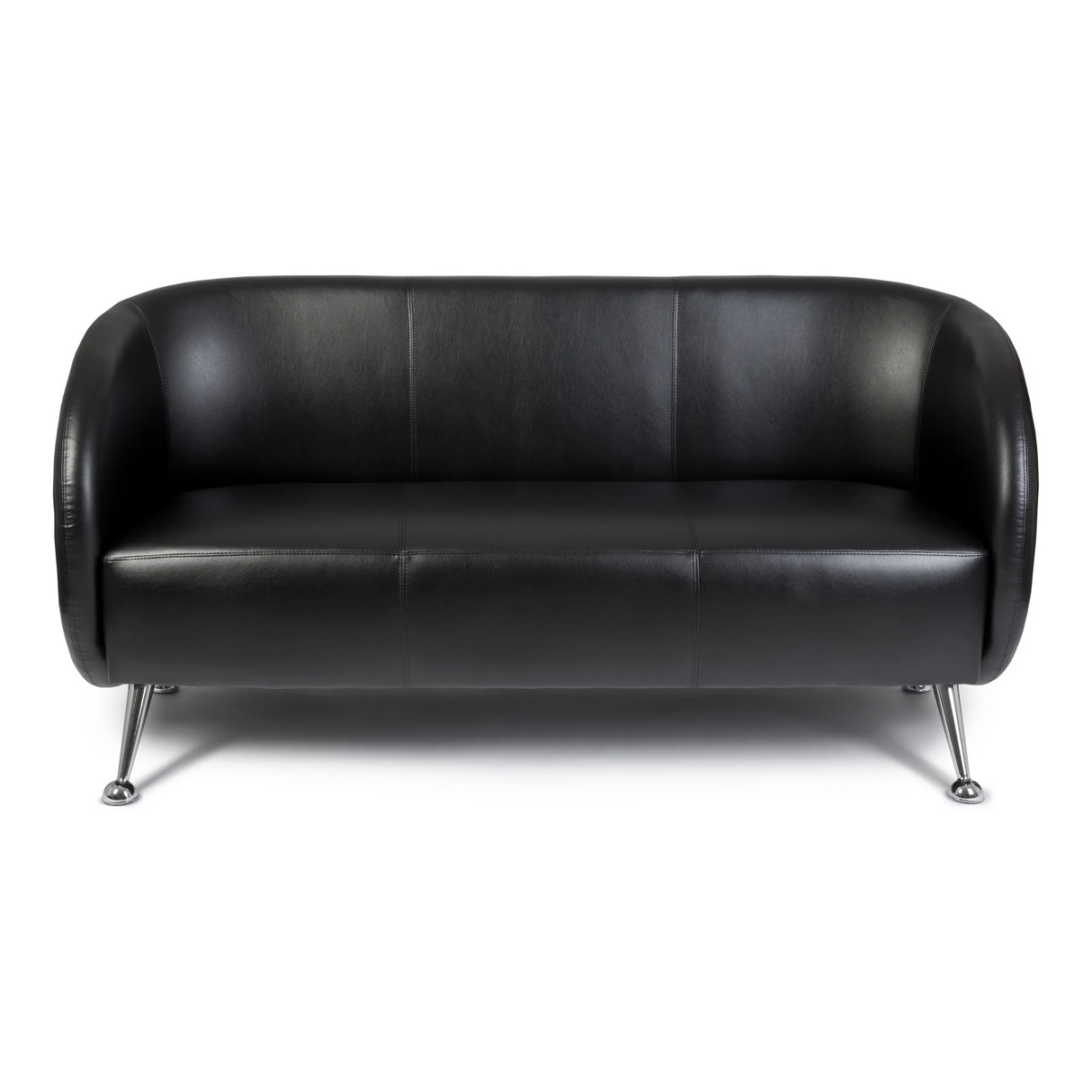 Schwarzes Loungesofa ST. LUCIA als Dreisitzer mit glänzenden Metallfüßen von hjh OFFICE – 360-Grad-Ansicht (Frontansicht 0°)