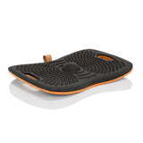 Schwarzes Balance Board ACTIV mit Noppenstruktur und orangefarbenem Kern von hjh OFFICE – 360-Grad-Ansicht (schräge Rückenansicht 144°)