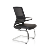 Schwarzer Freischwinger INVENTOR V PRO mit Netzrücken, Armlehnen und Kufengestell von hjh OFFICE – 360-Grad-Ansicht (schräge Frontansicht 60°)