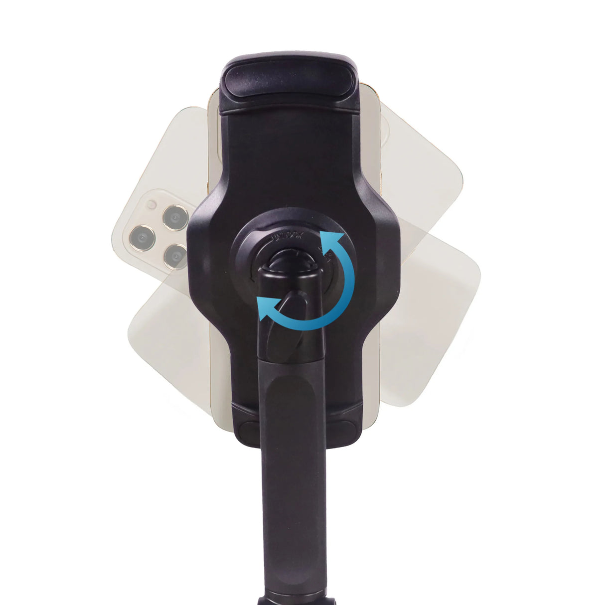 Kugelgelenk mit blauem Rotationspfeil der Handy & Tablet Halterung FLEXMOBI III in Schwarz von hjh OFFICE