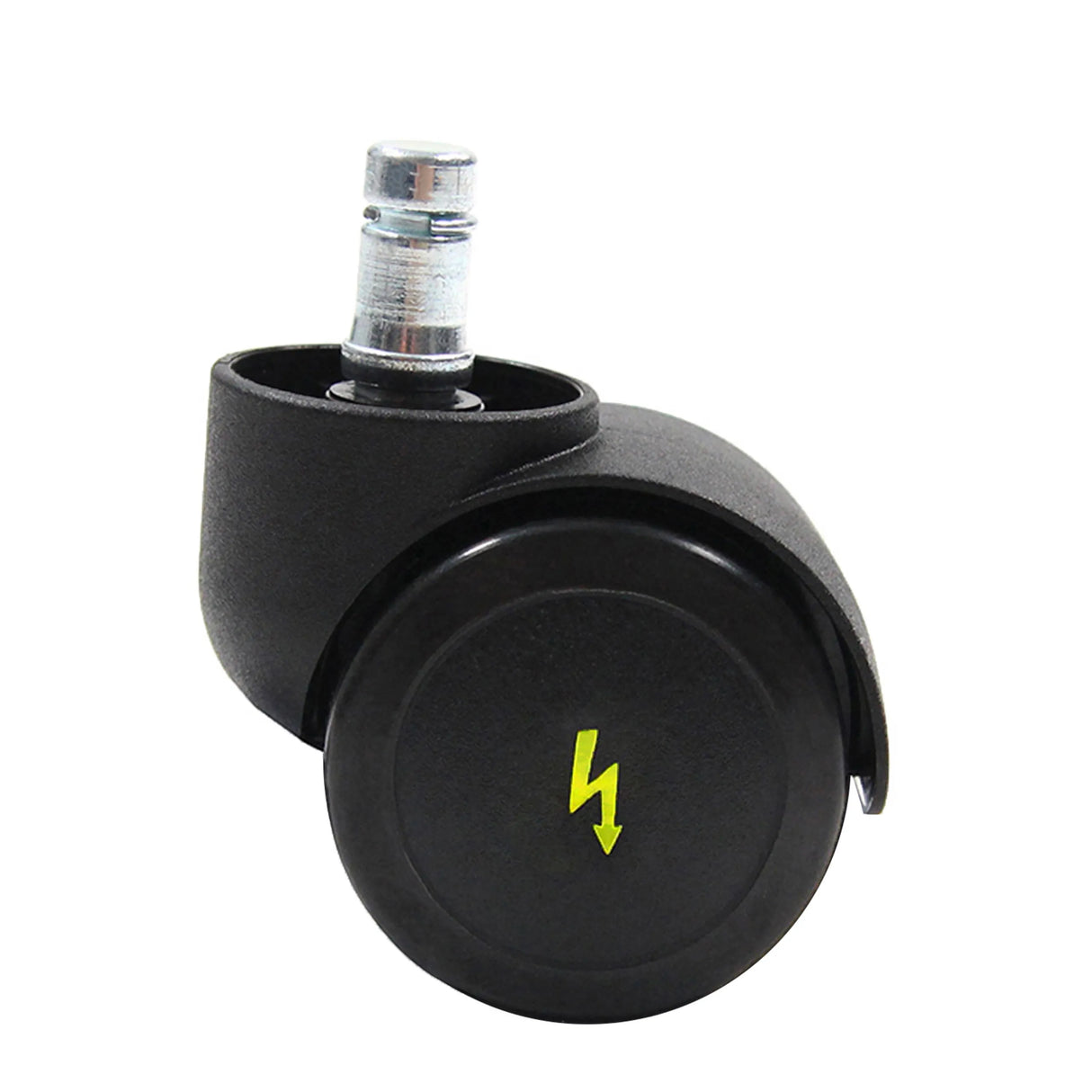 Schwarze Stuhlrolle 5x ROLO ESD 11mm/50mm für Hartböden mit gelbem Blitz-Symbol auf der Lauffläche von hjh OFFICE