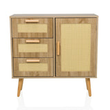 Hellbraunes Sideboard STRYN mit drei Schubladen, einer Tür und Wiener Geflecht von hjh LIVING – 360-Grad-Ansicht (Frontansicht 0°)