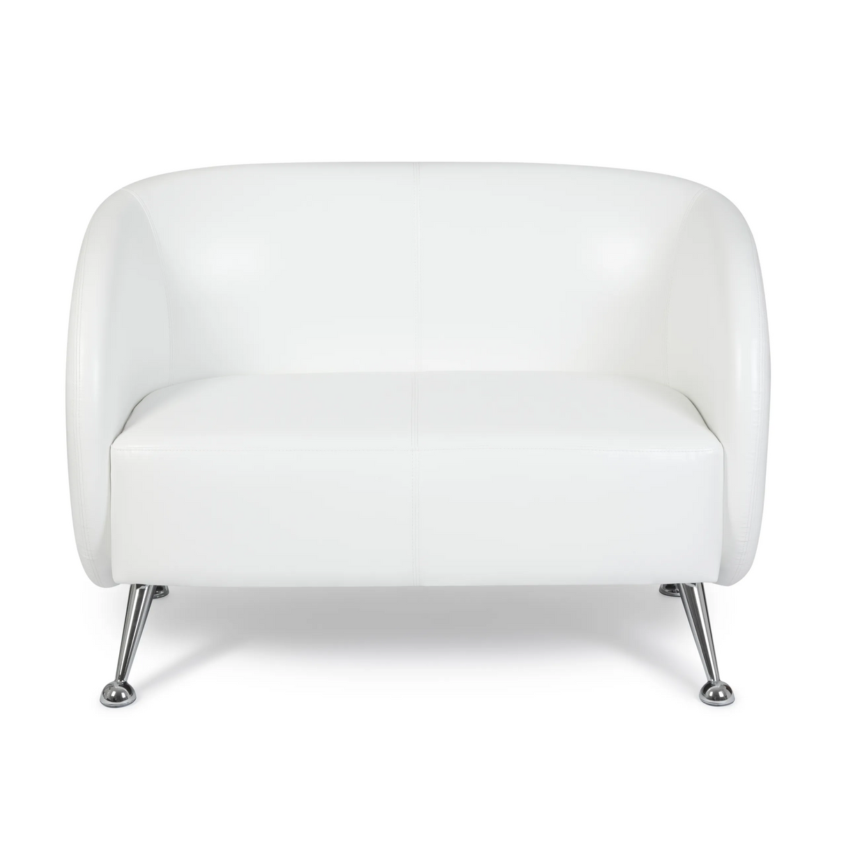 Weißes Loungesofa ST. LUCIA als Zweisitzer mit glänzenden Metallfüßen von hjh OFFICE – 360-Grad-Ansicht (Frontansicht 0°)