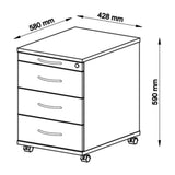 Technische Zeichnung des System Rollcontainers SIGNA AC30 mit 580 × 428 mm von hjh OFFICE PRO