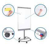 Whiteboard MULTIBOARD in Silber mit Rollen, Markerablage und einer weißen Schreibfläche von hjh OFFICE