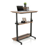 Stehschreibtisch WORKSTATION II in Schwarz und Walnuss mit zwei Ablageflächen und Rollen von hjh OFFICE
