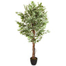 Kunstpflanze FICUS mit grün-weiß panaschierten Blättern in einem schwarzen Topf von hjh OFFICE