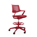 Roter Counterstuhl FLEX CHAIR C mit Netzrückenlehne, Fußring und Rollen von Bosen Europe