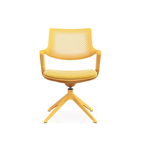 Gelber Besucherstuhl FLEX CHAIR V mit netzartiger Rückenlehne und vierstrahligem Fußkreuz von Bosen Europe