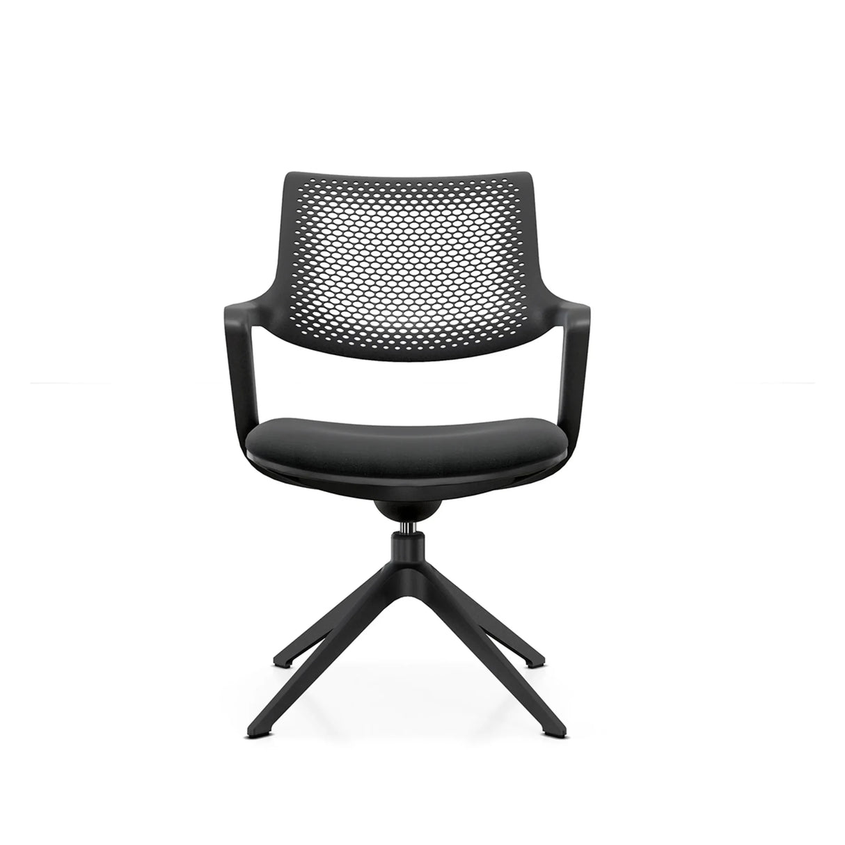 Schwarzer Besucherstuhl FLEX CHAIR V mit netzförmiger Rückenlehne und vierfußigem Gestell von Bosen Europe