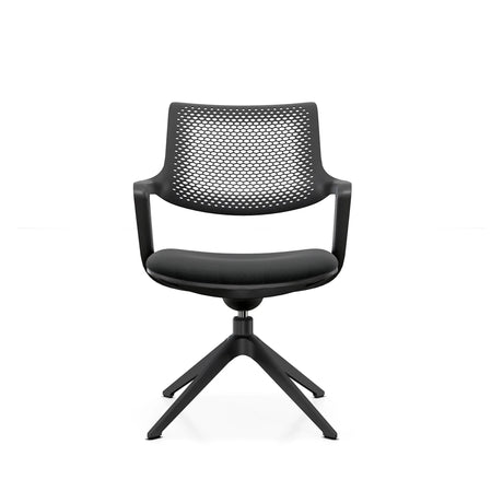 Schwarzer Besucherstuhl FLEX CHAIR V mit netzförmiger Rückenlehne und vierfußigem Gestell von Bosen Europe