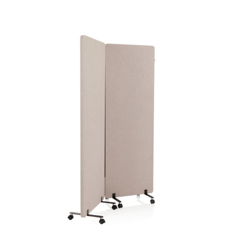 Zweiteilige Trennwand FLEXMIUT in Taupe auf schwarzen Rollgestellen von hjh OFFICE