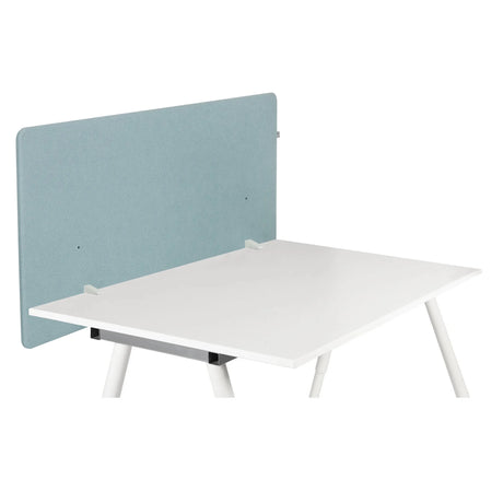 Blaue Tischtrennwand FLEXMIUT D1 mit weißer Tischplatte und vier Beinen von hjh OFFICE