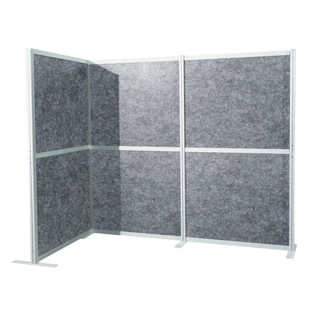 Graue Trennwand Flexmiut Modul L mit filzartiger Oberfläche und silbernem Aluminiumrahmen von hjh OFFICE