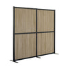 Trennwand FLEXMIUT MODUL mit braunen Holzlamellen und schwarzem Metallrahmen von hjh OFFICE