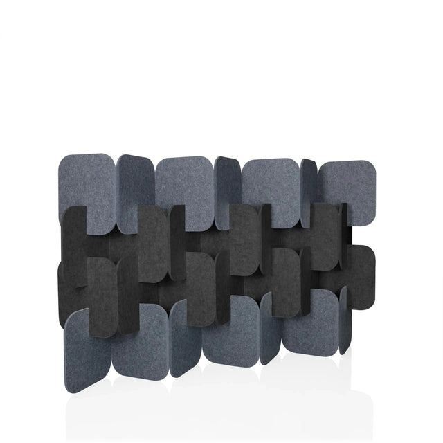 Trennwand FLEXMIUT PLUG in Grau und Dunkelgrau mit quadratischen, versetzt angeordneten Elementen von hjh OFFICE