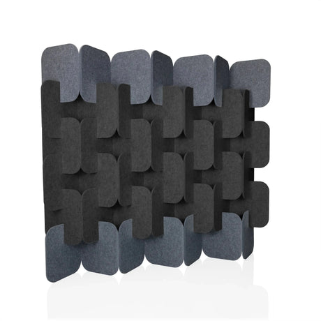 Graue und dunkelgraue Trennwand FLEXMIUT PLUG aus geflochtenen Filzelementen von hjh OFFICE