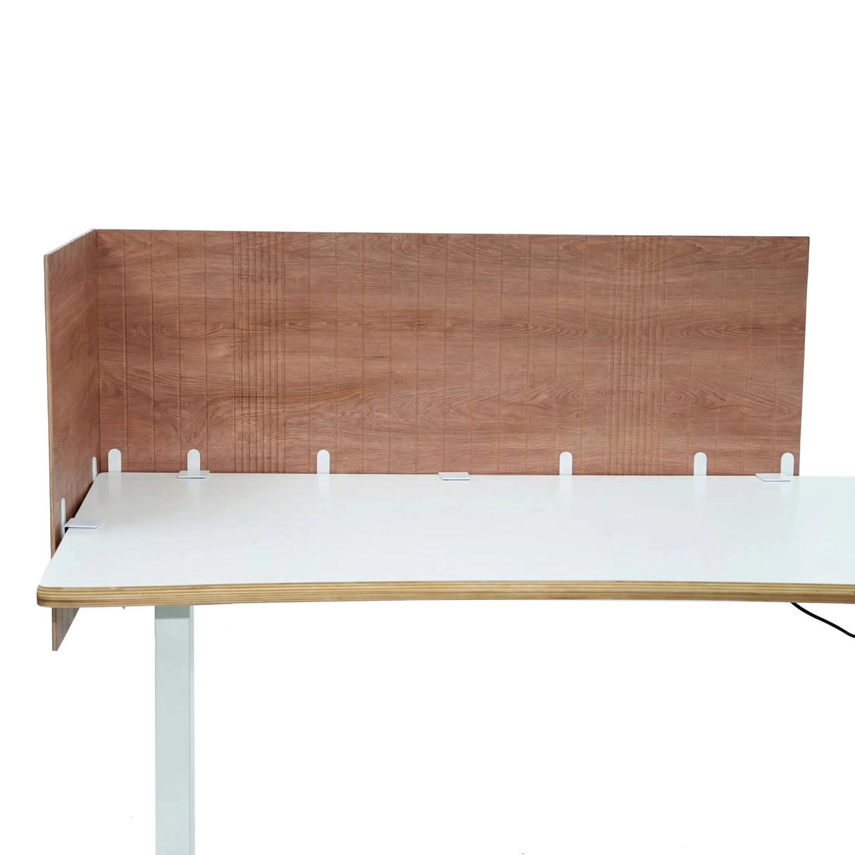 Braune Tischtrennwand FLEXMIUT ROLL W aus Holzoptik mit weißer Tischplatte von hjh OFFICE