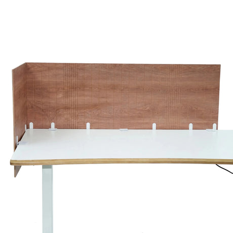Braune Tischtrennwand FLEXMIUT ROLL W aus Holzoptik mit weißer Tischplatte von hjh OFFICE