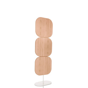 Beige Trennwand FLEXMIUT W mit drei abgerundeten Holzelementen auf weißem Standfuß von hjh OFFICE