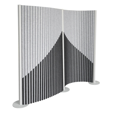 Graue Trennwand Flexmiut Wave mit plissiertem Stoff und geometrischem Muster von hjh OFFICE