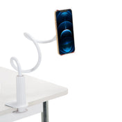 Weiße Handy- und Tablethalterung FLEXMOBI I mit flexiblem Schwanenhals und Tischklemme von hjh OFFICE