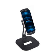 Schwarze Handy- und Tablethalterung FLEXMOBI IV mit verstellbarem Arm und flacher Basis von hjh OFFICE