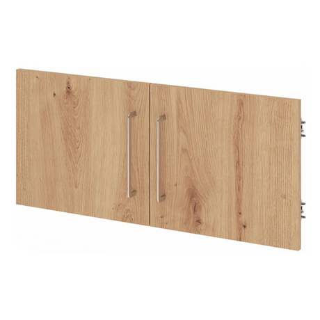 Hängeschrank FlexWall in Asteiche-Optik mit zwei Türen und silberfarbenen Griffen von hjh OFFICE PRO