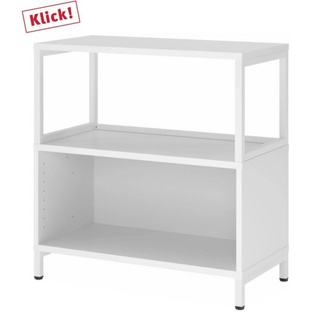 Weißes Regal FlexWall mit zwei offenen Ablagen und einem Sockelgestell von hjh OFFICE PRO