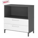 Untersetzschrank FlexWall in Graphit und Weiß mit zwei Schubladen und Sockelgestell von hjh OFFICE PRO