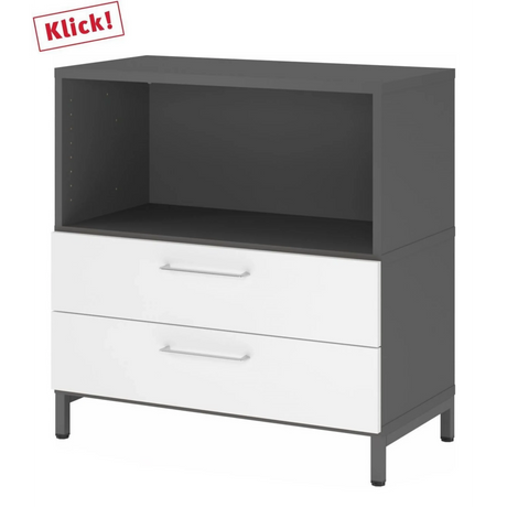 Untersetzschrank FlexWall in Graphit und Weiß mit zwei Schubladen und Sockelgestell von hjh OFFICE PRO