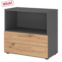 Sideboard FlexWall in Graphit und Asteiche mit offenem Fach und zwei Schubladen von hjh OFFICE PRO