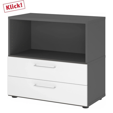 Unterbauschrank FlexWall in Graphit und Weiß mit zwei Schubladen und offenem Fach von hjh OFFICE PRO