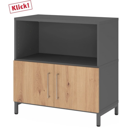 Sideboard FlexWall in Graphit und Asteiche mit offenem Fach und zwei Türen von hjh OFFICE PRO