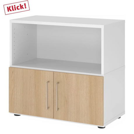 Lowboard FlexWall in Weiß und Eiche mit offenem Fach und zwei Türen von hjh OFFICE PRO