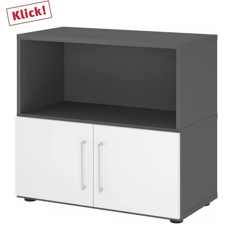 Unterbauschrank FlexWall in Graphit und Weiß mit zwei Türen und offenem Fach von hjh OFFICE PRO