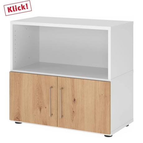 Sideboard FlexWall in Weiß und Asteiche mit offenem Fach und zwei Türen von hjh OFFICE PRO