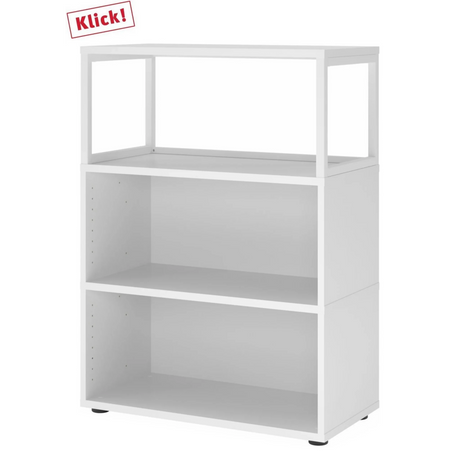 Weißes Regal FlexWall mit drei offenen Ablagefächern und schwarzen Stellfüßen von hjh OFFICE PRO