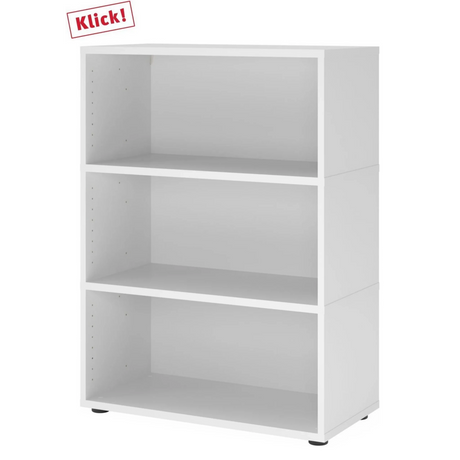 Weißes Regal FlexWall mit drei offenen Fachböden und schwarzen Stellfüßen von hjh OFFICE PRO