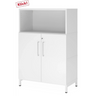 Weißer Aktenschrank FlexWall mit offenem Fach, zwei Türen und einem Sockelgestell von hjh OFFICE PRO