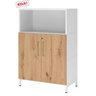 Aktenschrank FlexWall mit weißem Korpus, zwei Türen in Asteiche und offenem Fach von hjh OFFICE PRO