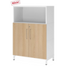 Sideboard FlexWall mit weißem Korpus, zwei eichenfarbenen Türen und einem offenen Fach von hjh OFFICE PRO