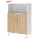 Sideboard FlexWall mit weißem Korpus, zwei eichenfarbenen Türen und einem offenen Fach von hjh OFFICE PRO