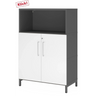Schrank FlexWall in Graphit und Weiß mit zwei Türen, einem offenen Fach und Sockelgestell von hjh OFFICE PRO