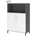 Schrank FlexWall in Graphit und Weiß mit zwei Türen, einem offenen Fach und Sockelgestell von hjh OFFICE PRO