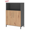 Büroschrank FlexWall in Graphit und Asteiche mit zwei Türen und offenem Fach von hjh OFFICE PRO