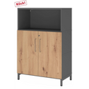 Büroschrank FlexWall in Graphit und Asteiche mit zwei Türen und offenem Fach von hjh OFFICE PRO