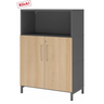 Aktenschrank FlexWall in Graphit und Eiche mit offenem Fach sowie zwei Türen von hjh OFFICE PRO